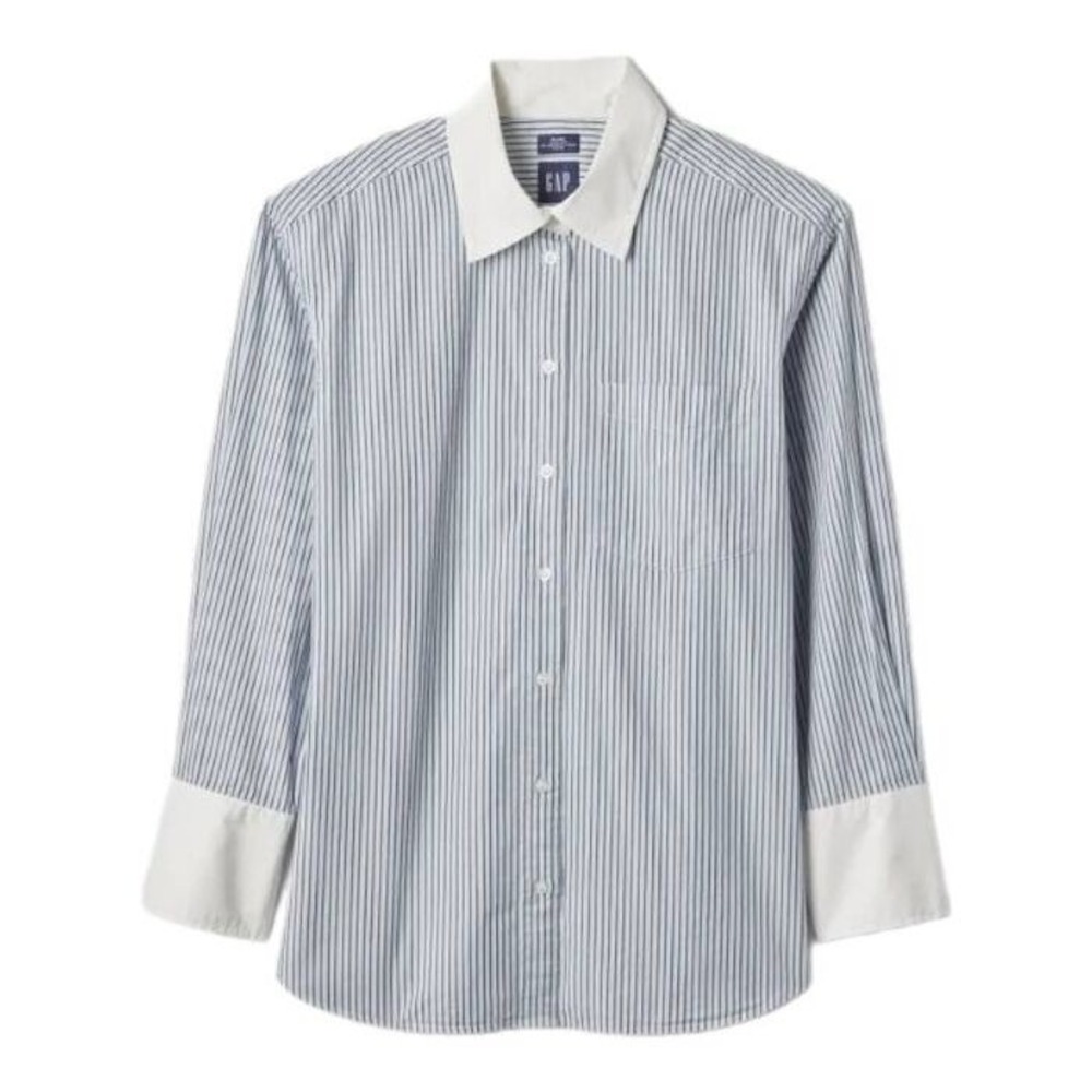 NWT GAP Big Shirt Button Front Striped Cotton Oversized Blue White Shirt Size XS